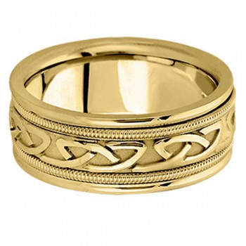 Hand Made Celtic Wedding Band in 14k Yellow Gold (8mm)