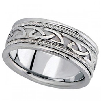 Hand Made Celtic Wedding Band in 18k White Gold (8mm)