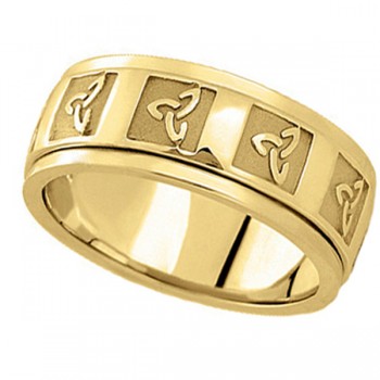 Hand Made Celtic Wedding Band in 14k Yellow Gold (10mm)