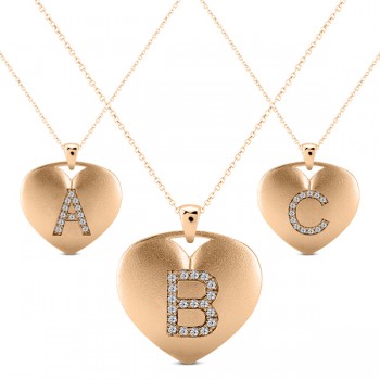 Heart-Shape Diamond Block Letter Initial Necklace in 14k Rose Gold