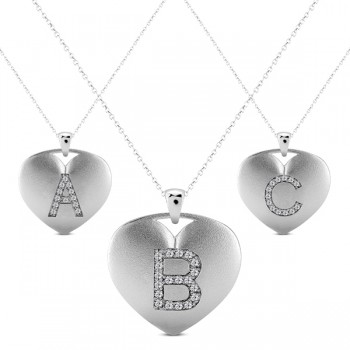 Heart-Shape Diamond Block Letter Initial Necklace in 14k White Gold