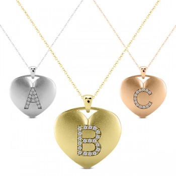 Heart-Shape Diamond Block Letter Initial Necklace in 14k Yellow Gold