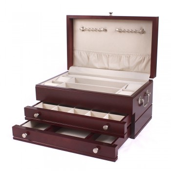 Solid American Cherry Hardwood Jewelry Chest with Rich Mahogany Finish