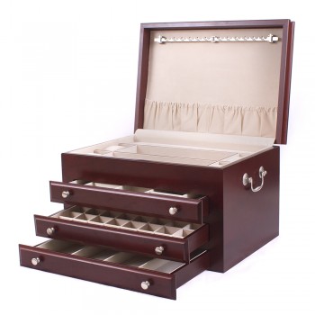 Solid American Cherry Hardwood Jewelry Chest with Rich Mahogany Finish