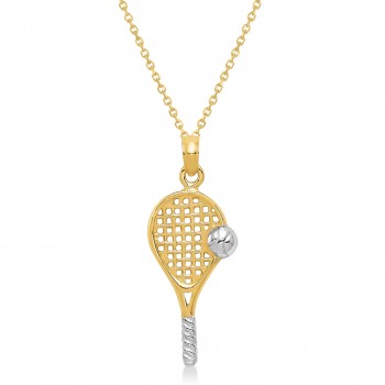 Tennis Racket Pendant Necklace 14K Two-Tone Gold