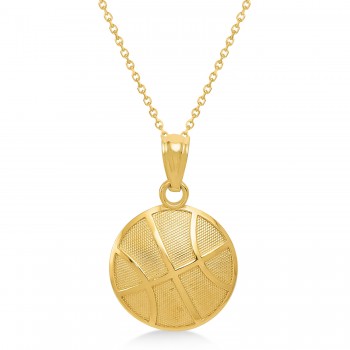 Satin & Polished Basketball Charm Men's Pendant Necklace 14K Yellow Gold