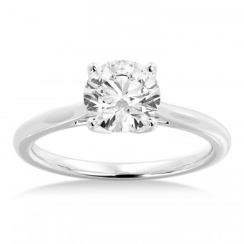 Floral Solitaire Engagement Ring 14k White Gold