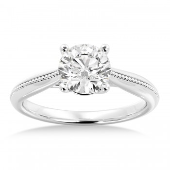 Milgrain Trellis Solitaire Engagement Ring 14k White Gold