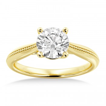 Milgrain Trellis Solitaire Engagement Ring 14k Yellow Gold