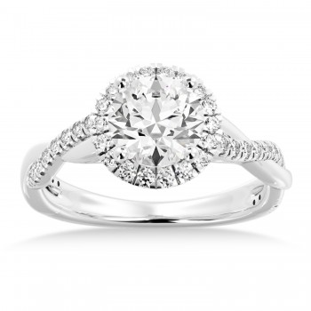 Twisted Lab Diamond Halo Engagement Ring 18k White Gold (0.31ct)