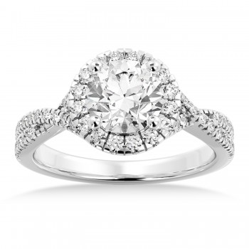 Twisted lab Diamond Halo Engagement Ring 14k White Gold (0.47ct)