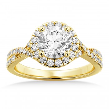 Twisted lab Diamond Halo Engagement Ring 14k Yellow Gold (0.47ct)