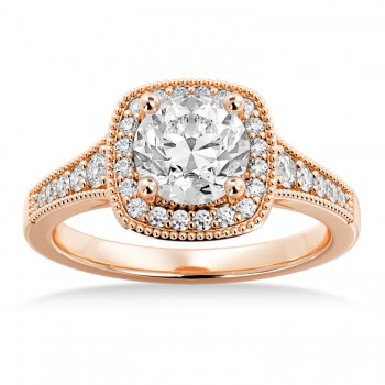 Antique Style Diamond Halo Engagement Ring 14k Rose Gold (0.24ct)