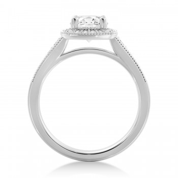 Antique Style Diamond Halo Engagement Ring 14k White Gold (0.24ct)