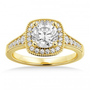 Antique Style Diamond Halo Engagement Ring 14k Yellow Gold (0.24ct)