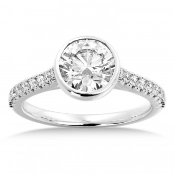 Bezel Set Diamond Accented Engagement Ring 14k White Gold (0.23ct)