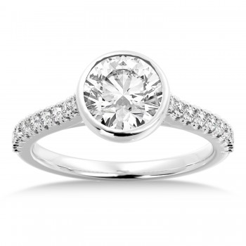 Lab Grown Bezel Set Diamond Accented Engagement Ring 14k White Gold (0.23ct)