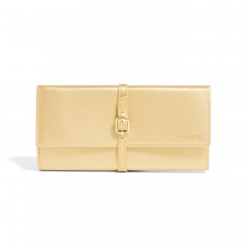 Allurez Foldable Jewelry Travel Organizer Gold Vegan Leather