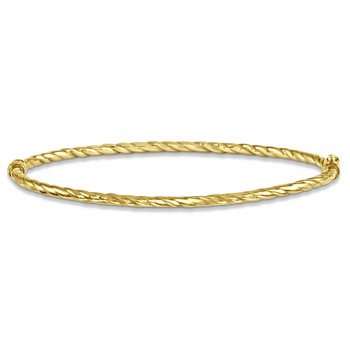 Textured Twist Hinged Stackable Bangle Bracelet 14k Yellow Gold