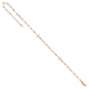 Cross Link Paperclip Station Anklet 14k Rose Gold