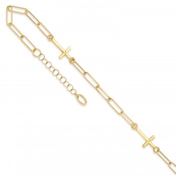 Cross Link Paperclip Station Anklet 14k Yellow Gold