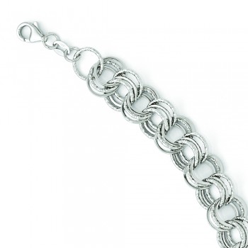 Polished & Textured Triple Rolo Link Chain Ladies Necklace 14k White Gold