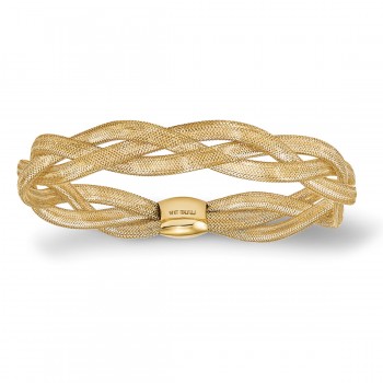 Fancy Braided Stretchable Mesh Link Bangle Bracelet 14k Yellow Gold