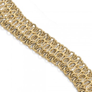 Fancy Polished & Textured Wide Chain Link Bracelet 14k Yellow Gold