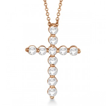 Lab Grown Diamond Cross Pendant Necklace in 14k Rose Gold (1.01ct)