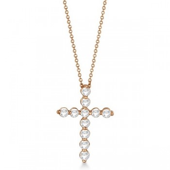 Lab Grown Diamond Cross Pendant Necklace in 14k Rose Gold (1.01ct)