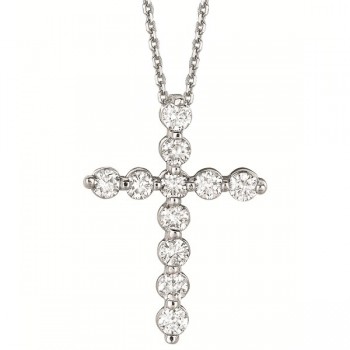 Lab Grown Diamond Cross Pendant Necklace in 14k White Gold (1.01ct)