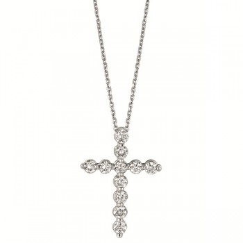 Lab Grown Diamond Cross Pendant Necklace in 14k White Gold (1.01ct)