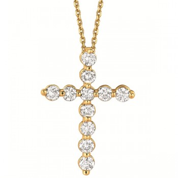 Lab Grown Diamond Cross Pendant Necklace in 14k Yellow Gold (1.01ct)