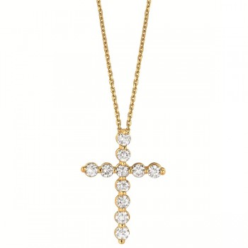 Lab Grown Diamond Cross Pendant Necklace in 14k Yellow Gold (1.01ct)