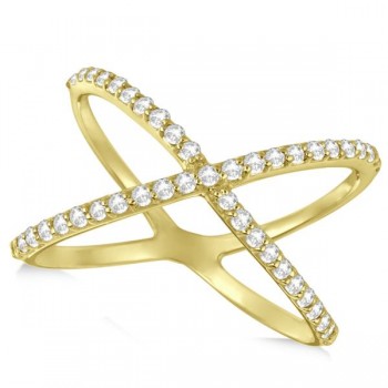X Shaped Lab Grown Diamond RIng 14k Yellow Gold 0.50ct