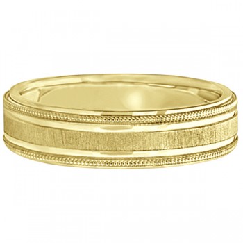 Carved Edged Milgrain Wedding Ring in 14k Yellow Gold (5mm)