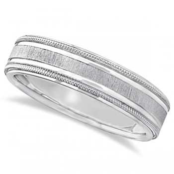 Carved Edged Milgrain Wedding Ring in Platinum (5mm)