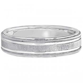 Carved Edged Milgrain Wedding Ring in Platinum (5mm)