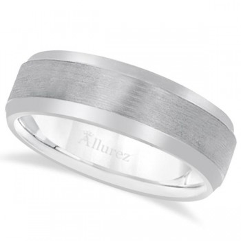 Comfort-Fit Carved Wedding Band in 14k White Gold (7mm)