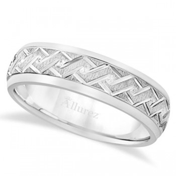 Men's Fancy Carved Comfort-Fit Wedding Band 14k White Gold (5mm)