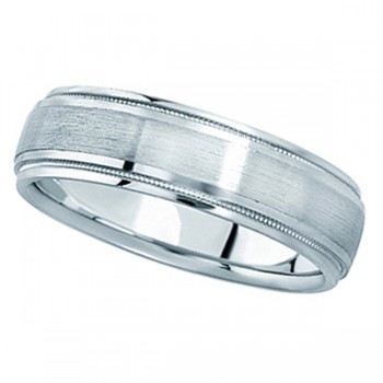 Carved Wedding Band in 14k White Gold For Men (5mm)