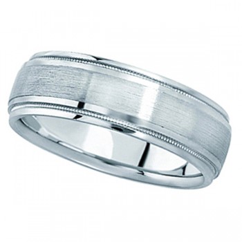 Carved Wedding Band in 14k White Gold For Men (7mm)