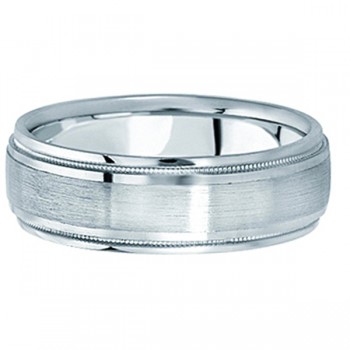 Carved Wedding Band in 14k White Gold For Men (7mm)