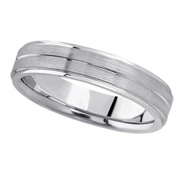 Carved Wedding Band in 14k White Gold For Men (5mm)