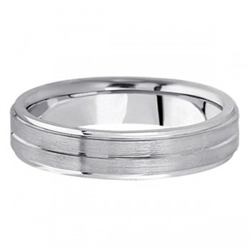 Carved Wedding Band in 14k White Gold For Men (5mm)