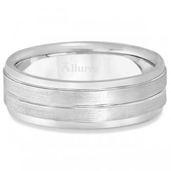 Carved Wedding Band in 14k White Gold For Men (7mm)