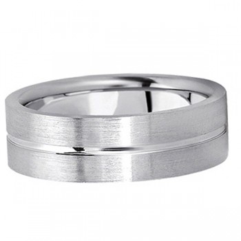 Men's Carved Flat Wedding Band in 18k White Gold (7mm)