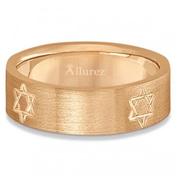 Jewish Star of David Mens Carved Wedding Ring Band 14k Rose Gold (7mm)