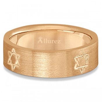 Jewish Star of David Mens Carved Wedding Ring Band 18k Rose Gold (7mm)