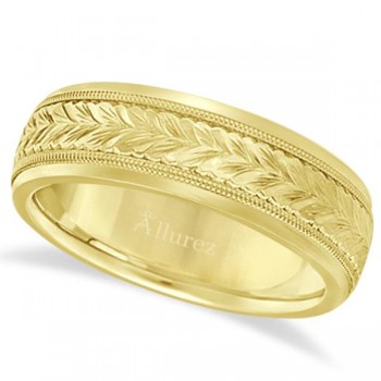 Hand Engraved Wedding Band Carved Ring in 18k Yellow Gold (4.5mm)